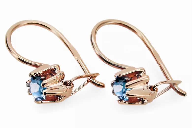 Vintage style Earrings Aquamarine Original Vintage 14K Rose Gold vec053r